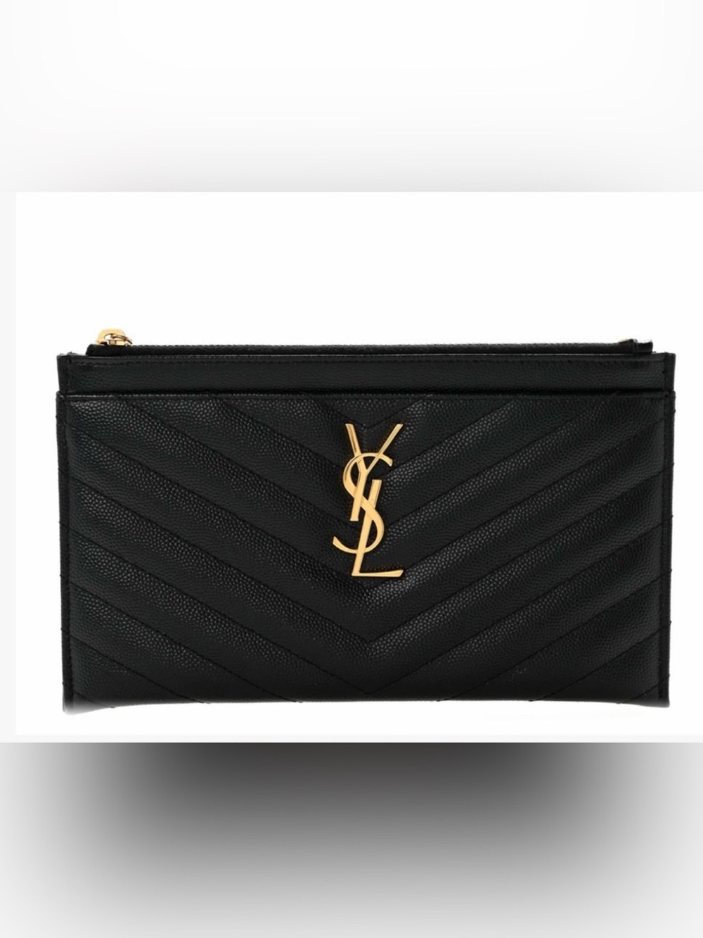 Saint Laurent Black Quilted Leather Card Pouch with Gold YSL Monogram